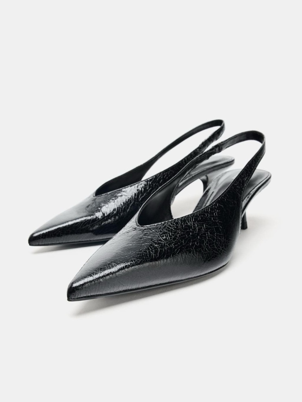 Zara Black Patent Pointed Slingback Pumps
